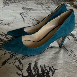 M. Gemi Turquoise Blue Suede Leather Stiletto Heel Pointed Toe Pumps Size 39